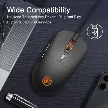 Ratón con cable USB óptico ergonómico, 7200 DPI ajustables, 6 botones, para oficina, PC, portátil, ordenador, MacBook y gamers