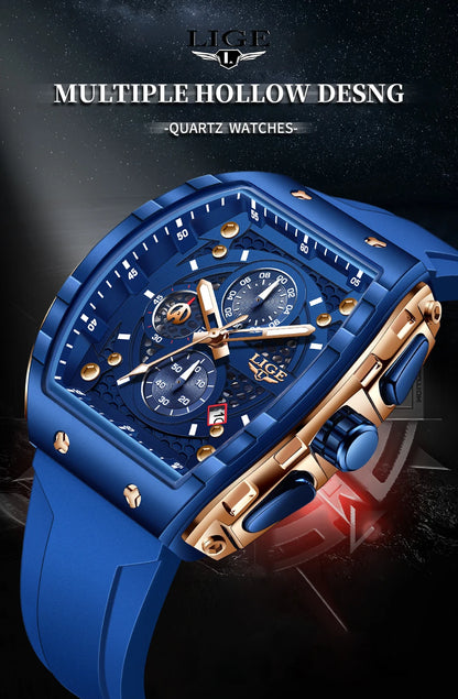 Reloj LIGE para hombre, de moda y lujo, resistente al agua, correa de silicona, cuarzo, luminoso, deportivo, fecha automática, cronógrafo, diseño sencillo