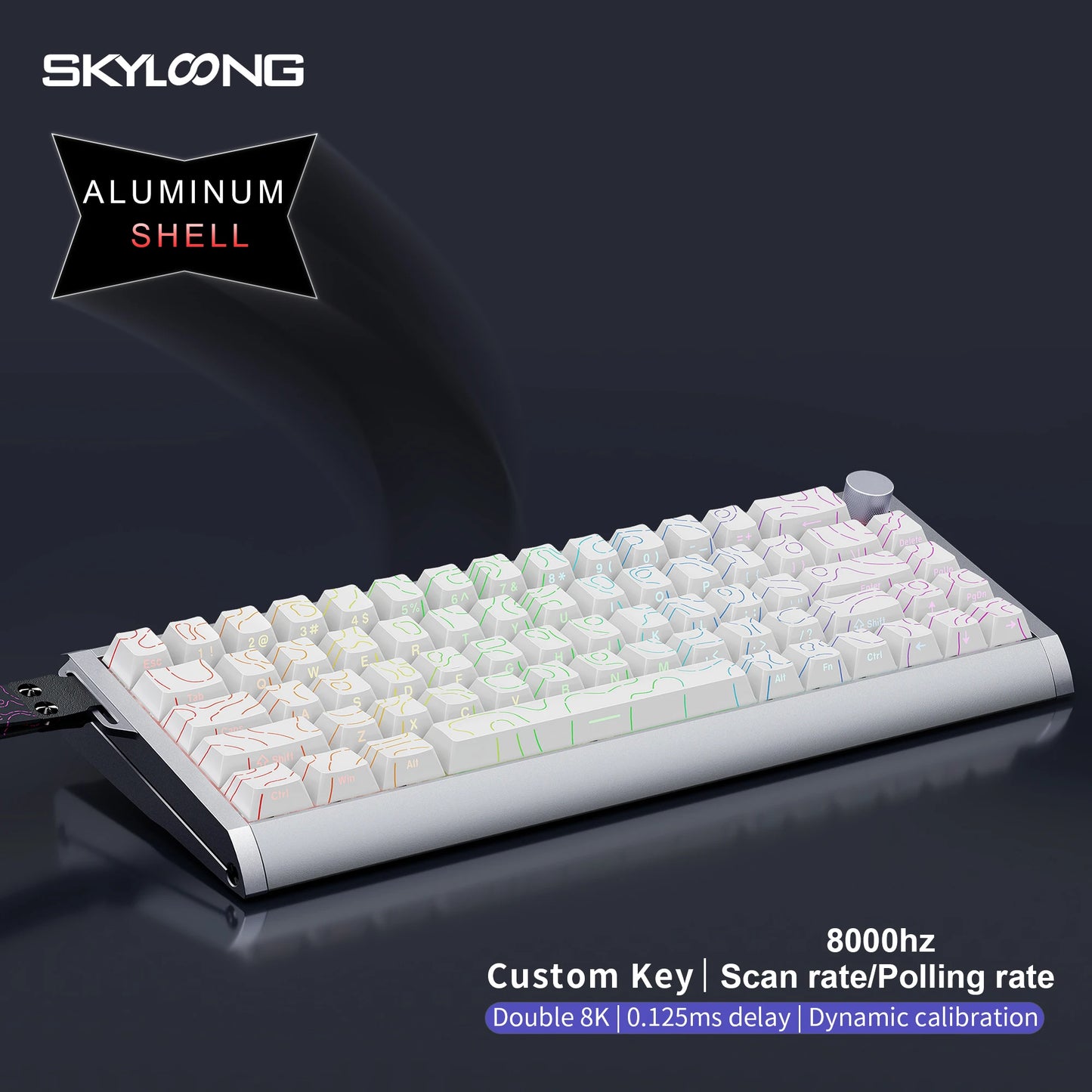 Teclado magnético SKYLOONG GK61/GK68 HE con carcasa de aluminio, 8000hz, RT0.01mm, activación rápida, teclas PBT, retroiluminación RGB y conexión por cable para gaming