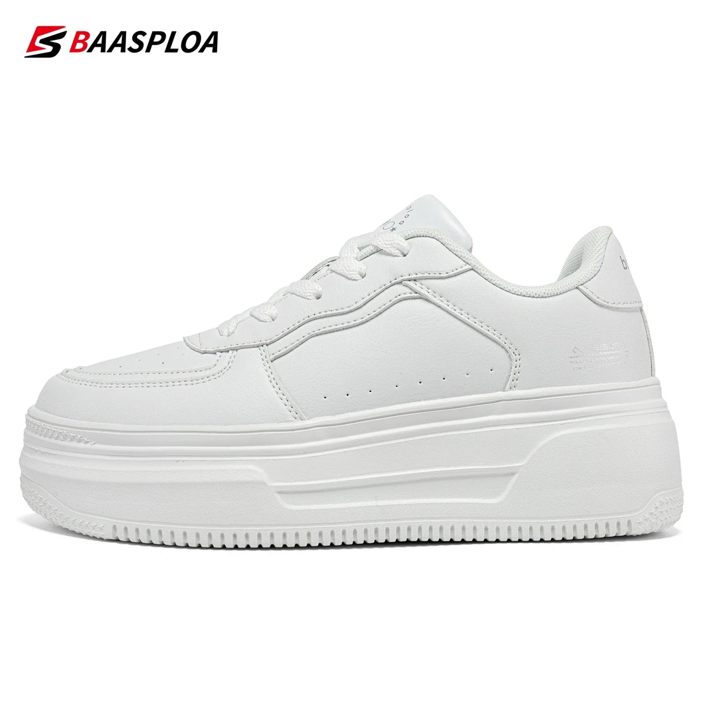 Baasploa Women Platform Sneakers Fashion Leather Casual Thick Soled Shoes for Women Comfort White Skateboarding Shoes Non-Slip