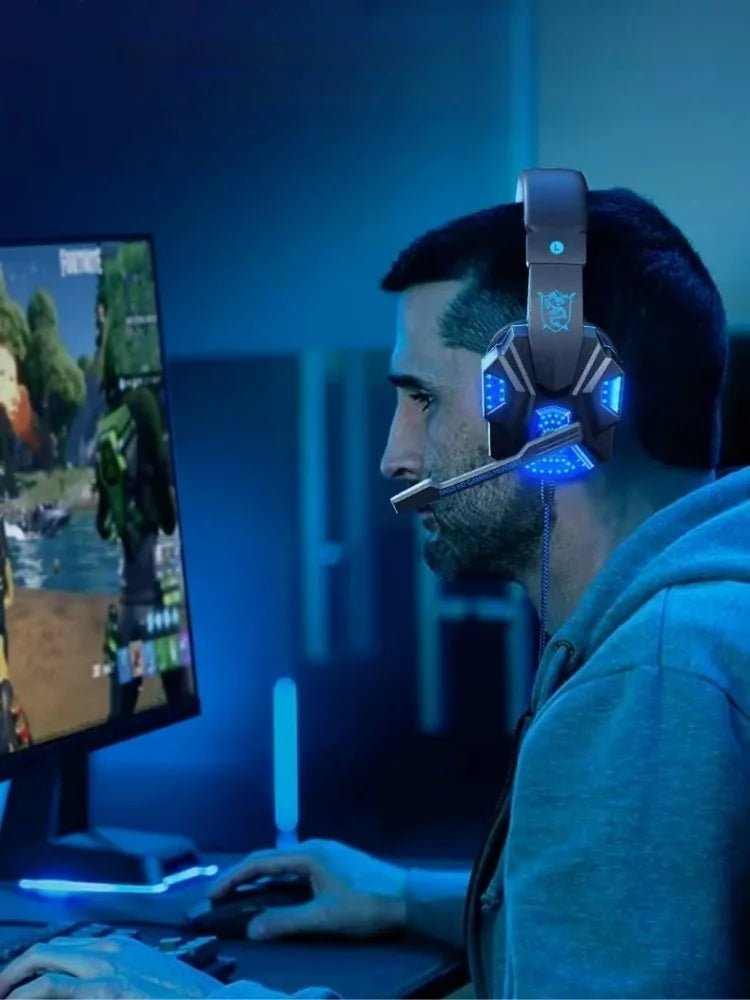 Cuffie da gaming RGB HOMEFISH SY830MV con microfono – Cuffie da gaming over-ear cablate per PC, PS5, Xbox e Nintendo Switch, headset eSports leggero con audio surround 3D