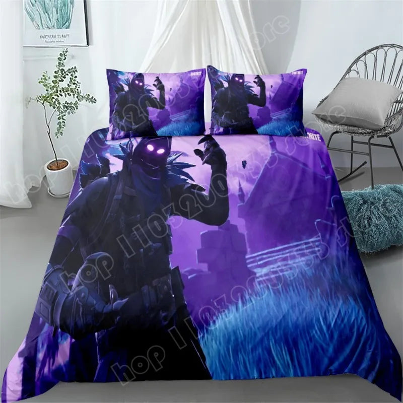 Juego de cama Fortnite de 3 piezas, ropa de cama para dormitorio con estampado 3D, diseño de videojuego y dibujos animados, funda nórdica y funda de almohada decorativas, regalo de cumpleaños