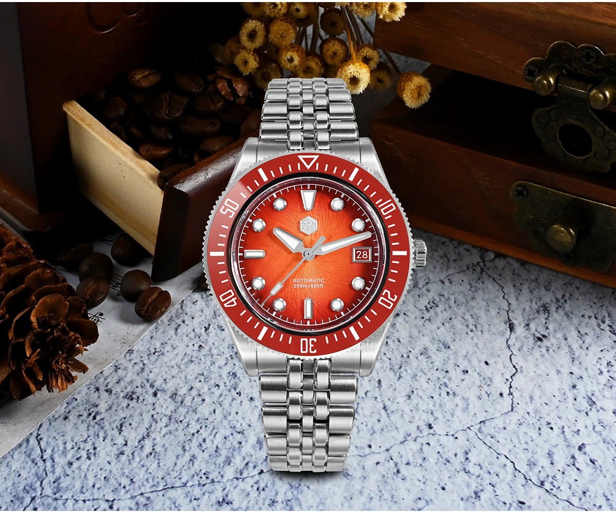 Relógio de mergulho masculino San Martin 37.5mm 40mm Miyota 9015 com mostrador esmaltado, relógio de pulso mecânico automático de luxo, resistente à água 200m SN0148