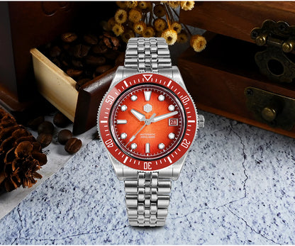 Relógio de mergulho masculino San Martin 37.5mm 40mm Miyota 9015 com mostrador esmaltado, relógio de pulso mecânico automático de luxo, resistente à água 200m SN0148