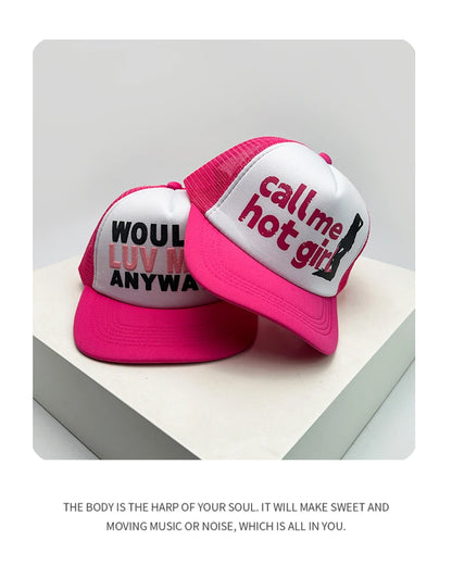 Gorras de béisbol unisex nuevas con bloques de color, letras estampadas y bordadas, estilo hip hop, malla transpirable, visera para el sol, tipo trucker streetwear, versátiles