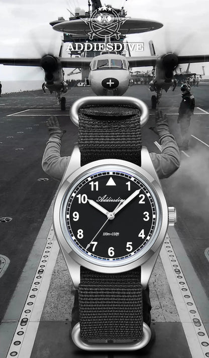 Reloj analógico para hombre ADDIESDIVE de 36mm con cristal de espejo abombado, resistente al agua 100m, luminoso, reloj de cuarzo sencillo para hombre con correa de nailon