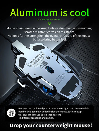Mouse gaming meccanico in metallo cablato ergonomico con retroilluminazione RGB, mouse da gioco ottico USB 12800 DPI per PC desktop
