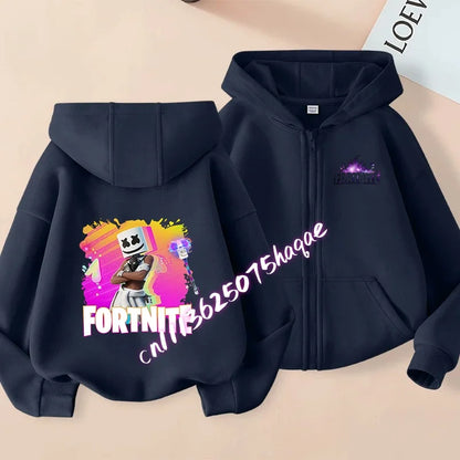 Giacca outdoor per bambini Cartoon FORTNITED per bambina e bambino, felpa cappotto, giacca a vento leggera di alta qualità, giacca autunnale con zip, abbigliamento top