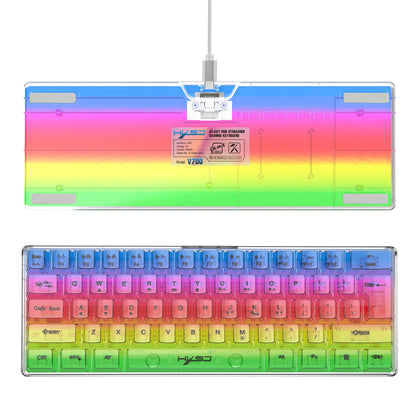 Teclado gaming transparente con cable HXSJ 60%, retroiluminación RGB, ultracompacto, resistente al agua, teclado compacto pequeño de 61 teclas para PC/Mac