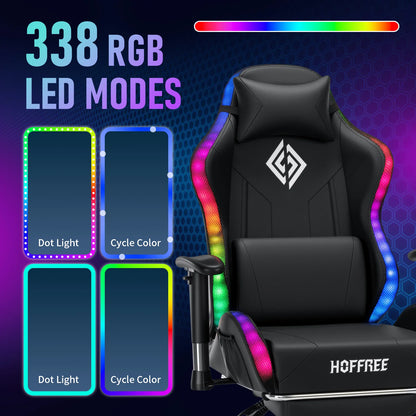 Sedia gaming LED per bambini 8-15 anni, sedia gamer regolabile con illuminazione LED, poggiapiedi e supporto lombare, sedia PC ergonomica