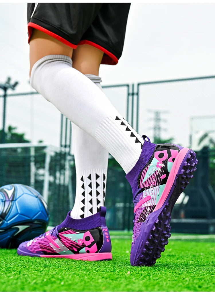 Nouveaux hommes chaussures de Football de haute qualité en plein air haute cheville ultraléger bottes de Football en salle chaussures de sport antidérapantes Futsal antidérapantes