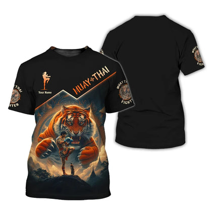 Fajna nowa koszulka z nadrukiem graficznym Muay Thai dla mężczyzn – nadruk 3D z motywem tygrysa i smoka, spersonalizowana z imieniem, letnia koszulka na siłownię i do fitnessu
