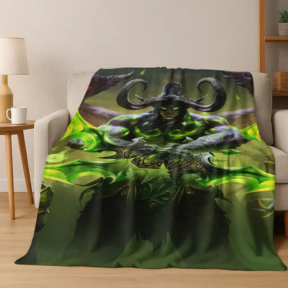 Flanelová deka WOW World of Warcraft Arthas Demon Illidan Sylvanas, útulná měkká přikrývka pro domácnost, ložnici, postel, pohovku, přehoz nebo dárek