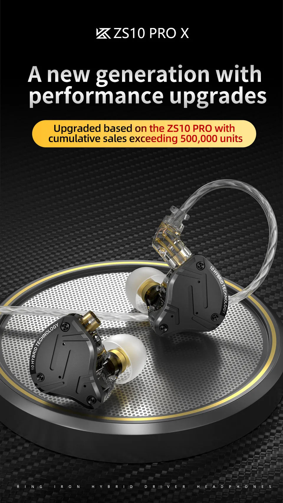 Auriculares intrauditivos con cable KZ ZS10 Pro X HiFi con graves de monitorización, cable desmontable y micrófono