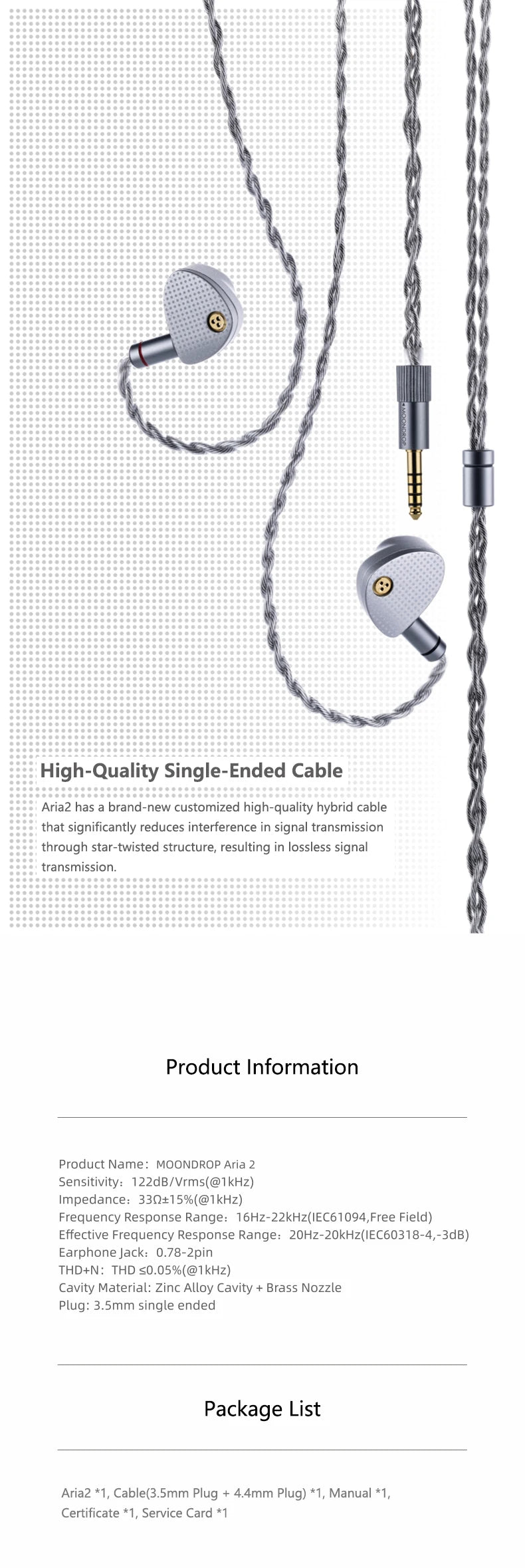 MOONDROP ARIA 2 Earphones High Performance IEMs Earbuds with Detachable Cable 0.78mm 2pin 3.5/4.4mm plug ARIA2 Earphone