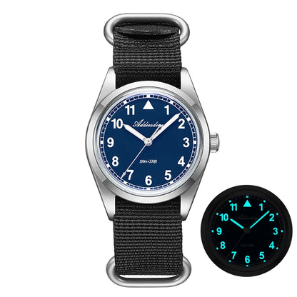 Reloj analógico para hombre ADDIESDIVE de 36mm con cristal de espejo abombado, resistente al agua 100m, luminoso, reloj de cuarzo sencillo para hombre con correa de nailon