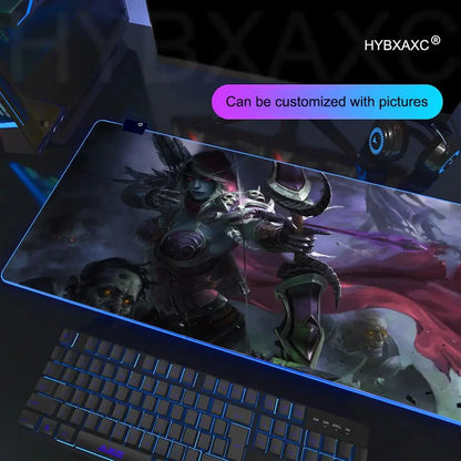 World of Warcraft Sylvanas Mouse Pad RGB Gaming Mouse Pad Desk Mat HD Gamer Large LED Light XXL MousePads PC Computer Carpet