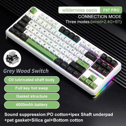 AULA F87 Pro Wireless Mechanical Keyboard 87 Keys Bluetooth 2.4G Wired Gaming Keyboard RGB Hotswap Gamer Non-contact Keyboard