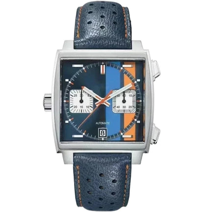 Customized Men Quartz Chronograph VK63 Movement Sapphire Glass White Black Blue Leather Strap Luminous Waterproof Shockproof
