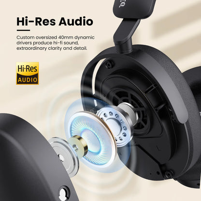 Auriculares inalámbricos Bluetooth 5.4 Oneodio SuperEQ A200 con ANC – Auriculares circumaurales con cancelación de ruido, micrófono ENC, audio Hi-Res y control desde app