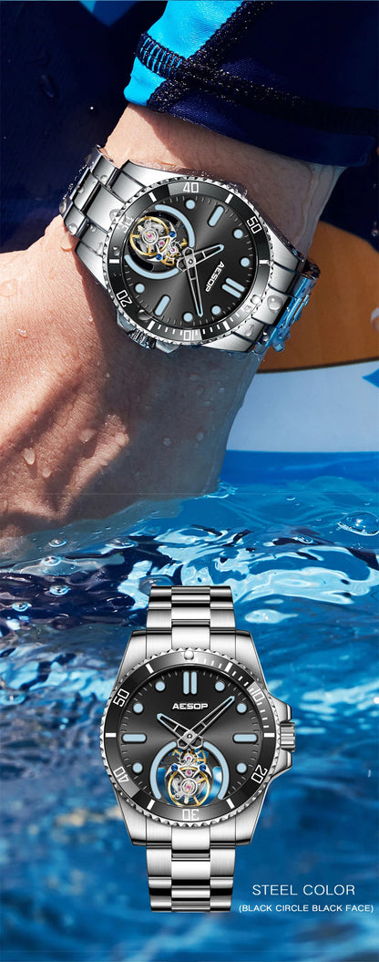 AESOP 2025 Men Flying Tourbillon Mechanical Wristwatch Male Skeleton Luxury Sapphire Watch Mens Waterproof Super Luminous Clocks
