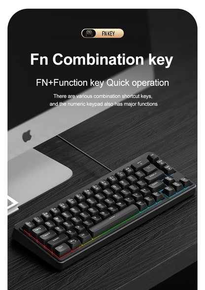 FREEWOLF M68SE Teclado mini con cable de 68 teclas, retroiluminación RGB, Type-C, diseño 68%, compacto para gaming, oficina, PC y portátil