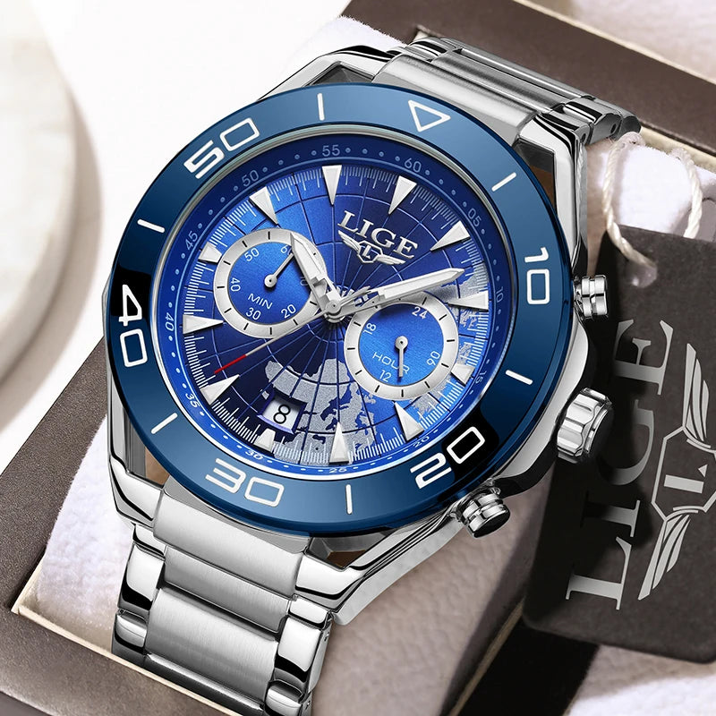 LIGE Top Brand Luxury Mens Watches Casual Business Watch Men Fashion Waterproof Military Men's Quartz Wristwatch Montre Homme
