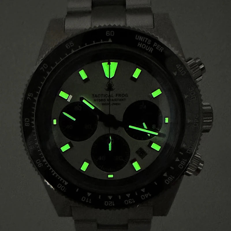 Orologio cronografo da uomo Tactical Frog 41mm, movimento al quarzo solare VS75, impermeabile, zaffiro, verde, luminoso C3, orologio da polso al quarzo