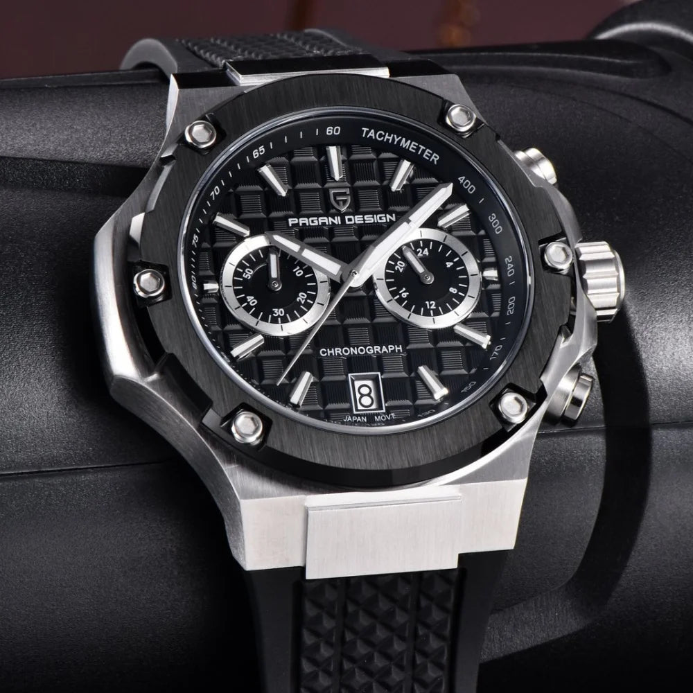 Reloj de cuarzo para hombre PAGANI DESIGN PD-YS032, 44mm, movimiento japonés VK64, caja de acero inoxidable, correa de caucho, cristal de zafiro, resistente al agua 100M