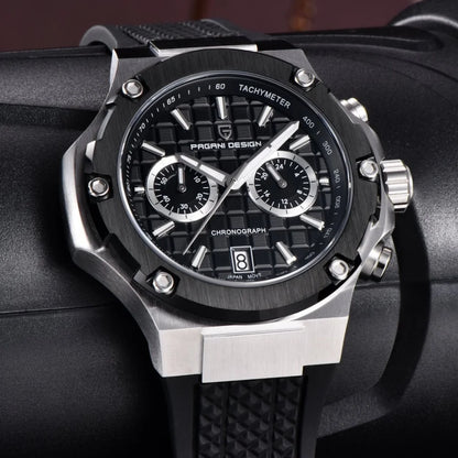 Reloj de cuarzo para hombre PAGANI DESIGN PD-YS032, 44mm, movimiento japonés VK64, caja de acero inoxidable, correa de caucho, cristal de zafiro, resistente al agua 100M