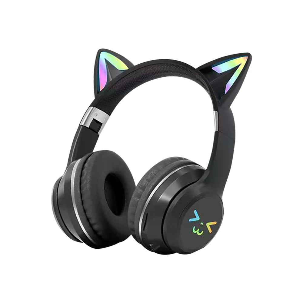 RGB Cat Ear Wireless Bluetooth Headphones for Kids & Girls – LED Light Stereo Gaming Headset with Microphone