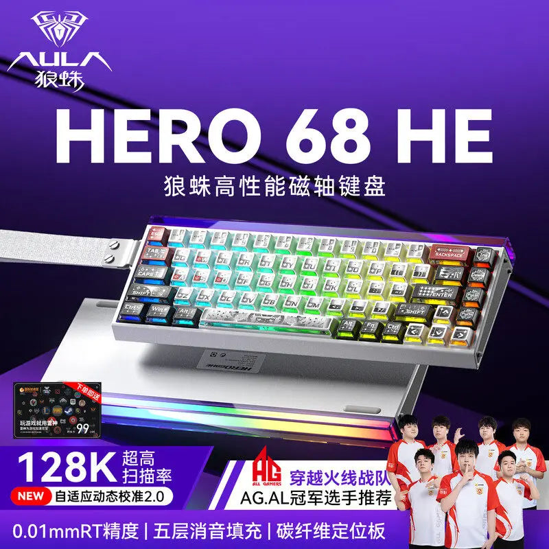AULA HERO68 HE Tastiera con switch magnetici, Rapid Trigger, polling rate 8K, tastiera da gaming eSports RGB cablata meccanica
