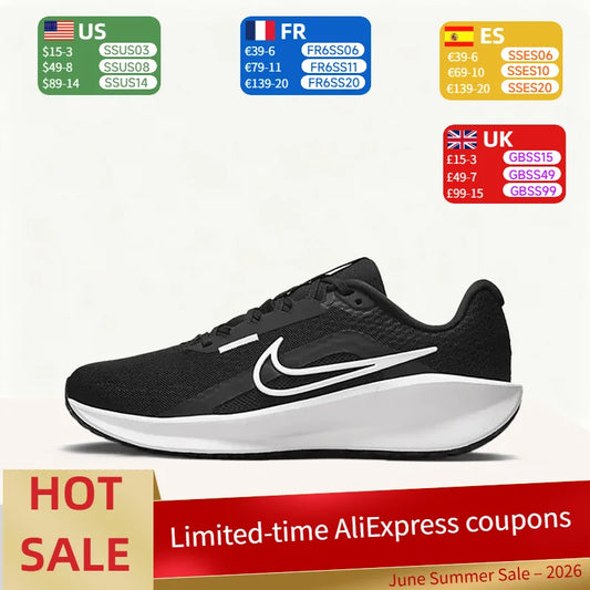 Nike DOWNSHIFTER 13 Удобни, дишащи, ниски ежедневни градски обувки за бягане за жени, черно/бяло FD6476-001