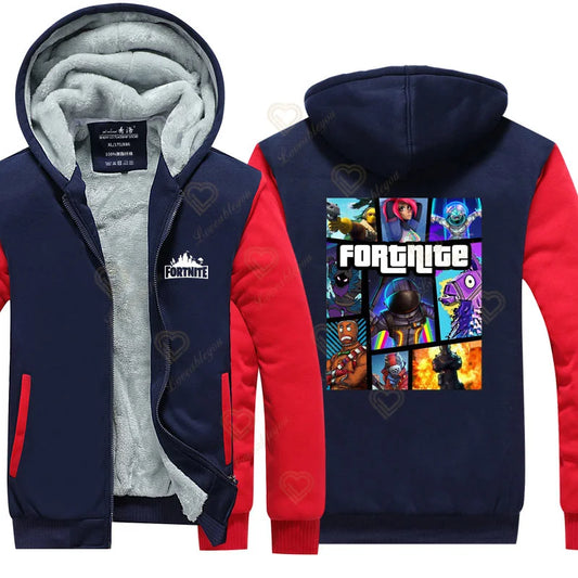 Winter Warm Fortnite Luminescent Hoodies Men Women Game Cosplay Sweatshirts Thick Fleece Zipper Couple Jacket&Coat