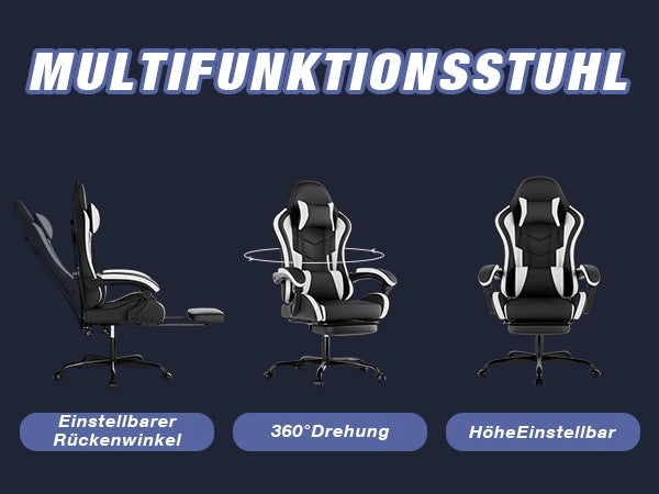 WOTSTA Gaming Chair with Footrest Gamer Chairs Ergonomic with Lumbar Cushion Headrest Height Adjustable Computer Chair