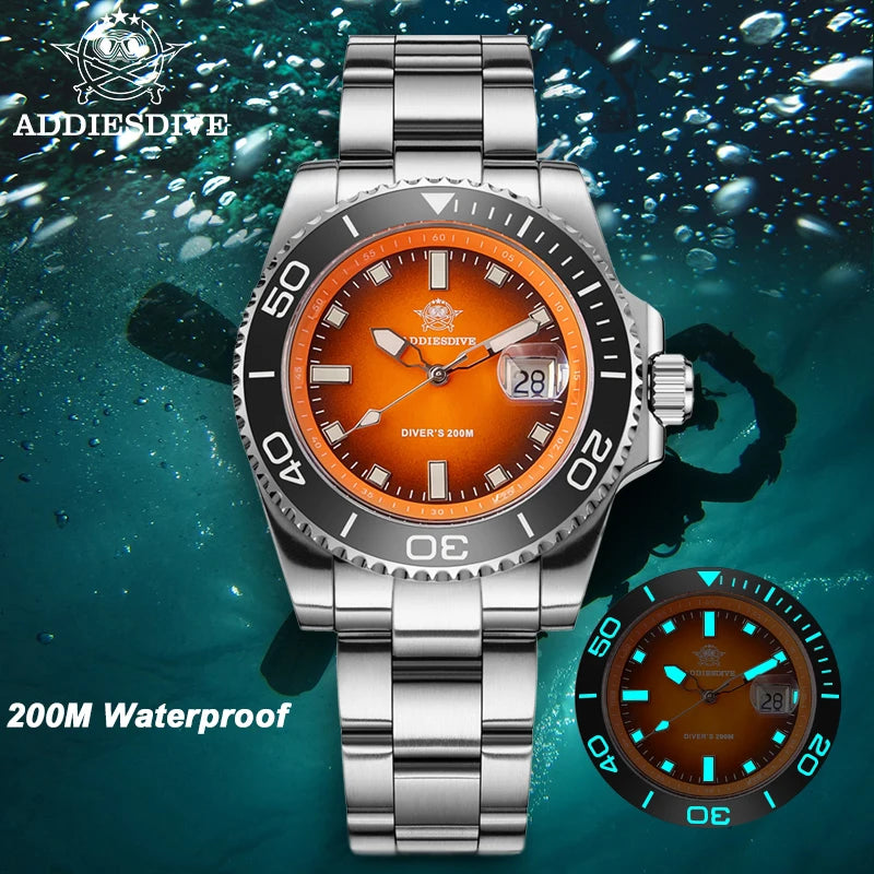 ADDIESDIVE AD2089 NEW Sports Watches Men's 41mm Quartz Watch Colorful Rotatable Bezel BWG9 Luminous 200m Waterproof Diving Watch