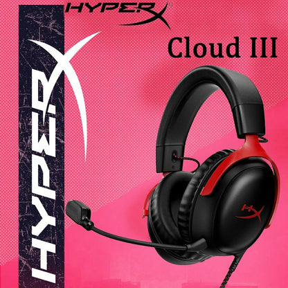 Auriculares gaming con cable HyperX Cloud III con audio espacial DTS X, transductores de 53mm y micrófono con cancelación de ruido – Auriculares gaming USB y 3.5mm para PC, PS5, Xbox y Switch
