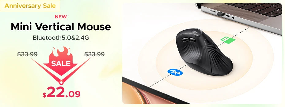 UGREEN bežični miš Bluetooth 5.0, ergonomski miš 4000DPI, 6 tihih tipki, miš za MacBook, tablet, prijenosna računala, računalo PC, 2.4G miševi
