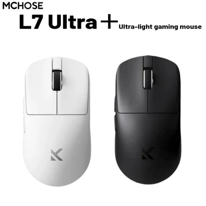 MCHOSE L7 Ultra+ Ratón de mano mediano-grande para gaming y e-sports Paw3950, inalámbrico de tres modos, ligero, de oficina, con doble accionamiento para ordenador