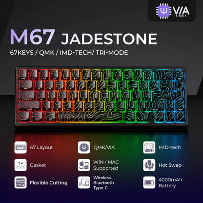 Teclado mecánico inalámbrico XVX M67 JadeStone con teclas IMD-Tech, trimodo, diseño topográfico blanco gamer y estructura gasket