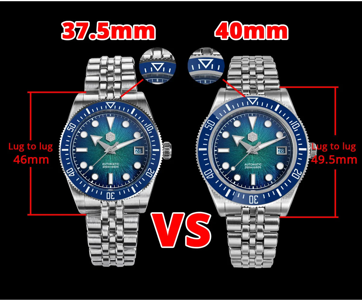 Relógio de mergulho masculino San Martin 37.5mm 40mm Miyota 9015 com mostrador esmaltado, relógio de pulso mecânico automático de luxo, resistente à água 200m SN0148