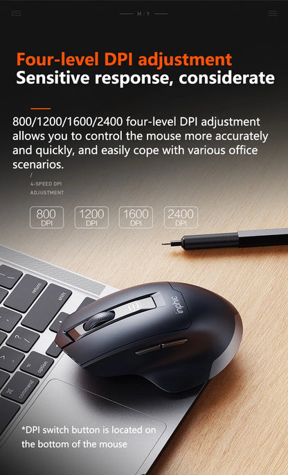 Mouse da ufficio silenzioso INPHIC con display del livello batteria, 2400DPI, wireless, adatto a computer desktop e laptop