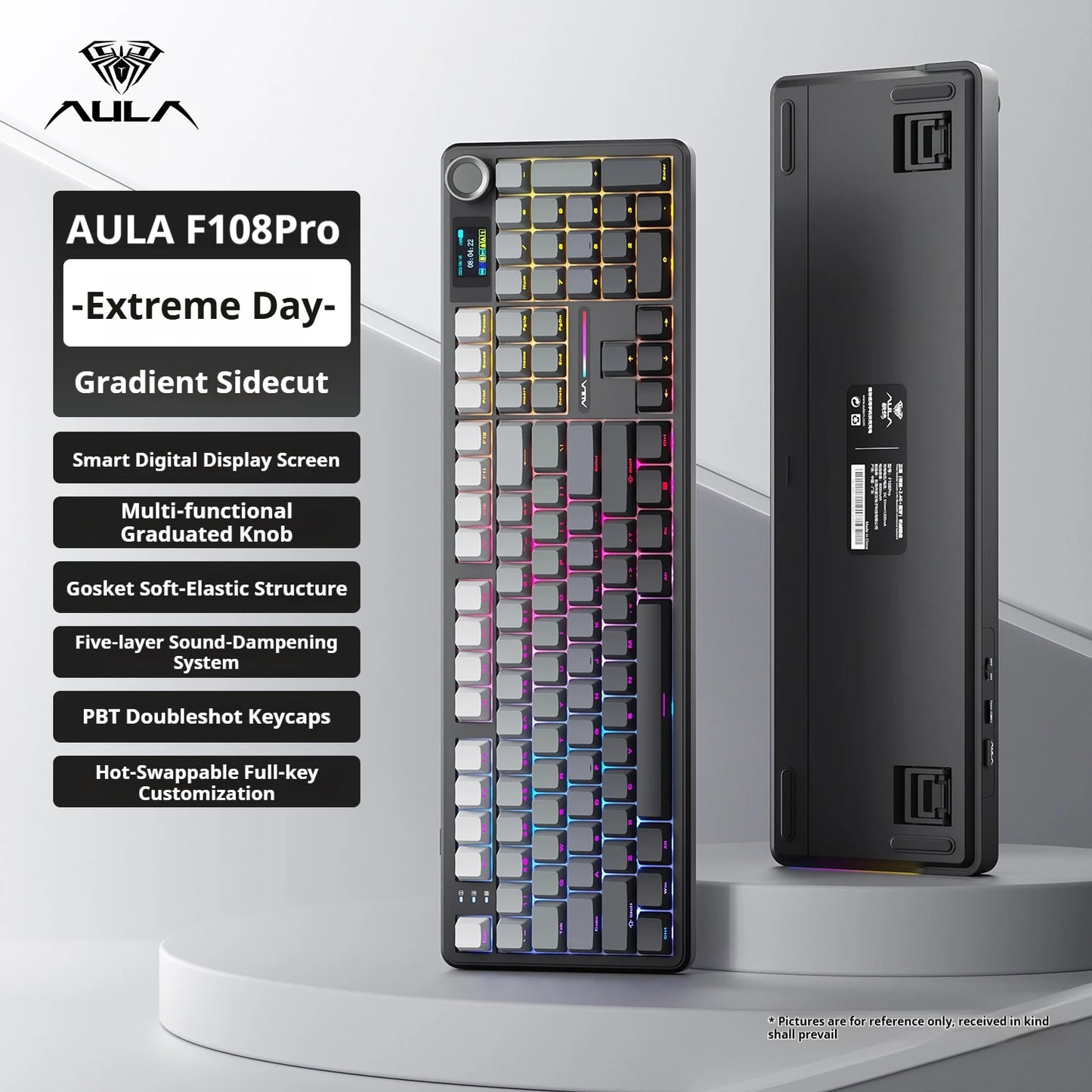 Teclado mecánico AULA F108 PRO personalizado con diseño 100%, retroiluminación RGB, Bluetooth inalámbrico, interruptor HiFi para gaming