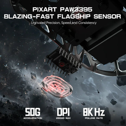 Ratón gaming ATTACK SHARK R3 de aleación de magnesio 8K SUPERLIGHT 8000Hz 6 DPI ajustables hasta 26000 PAW3395 BT/2.4G inalámbrico/con cable