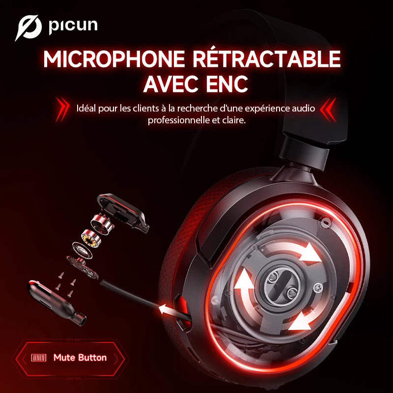 Cuffie da gaming wireless Picun G2 Bluetooth 5.3 – audio surround 7.1, microfono ENC, batteria 100H, cuffie a bassa latenza per PC, PS5, PS4, Switch e dispositivi mobili