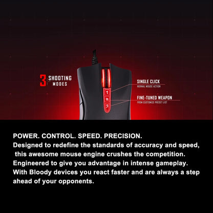 A4TECH Bloody A91 Gaming Mouse,4000 DPI,Drag Click,1000HZ,6666FPS,8 Buttons,Metal X' Glide Armor Boot,Over 20 million clicks