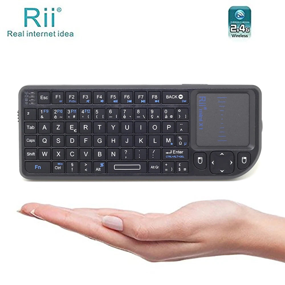 Tastiera wireless mini originale Rii X1 2.4GHz English/RU/ES/FR con TouchPad per Android TV Box/PC/Laptop