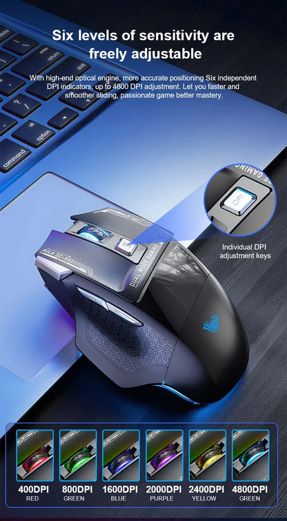 AULA SC550 bezprzewodowa mysz gamingowa dual-mode, ładowalna, podświetlana mechaniczna mysz gamingowa do komputera stacjonarnego/laptopa, mysz USB do e-sportu