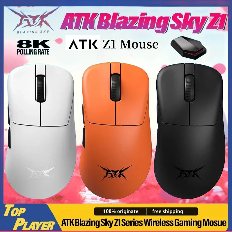 Ratón gaming inalámbrico ATK Z1 Pro Max Ultra con patas personalizadas, PAW3950, velocidad inalámbrica ultrainteligente, tasa de sondeo 8k y baja latencia de 0.39ms
