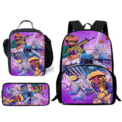 Zaino da scuola per bambini Hot Game con borsa pranzo e astuccio, grande capacità, design F-FortniteS, per ragazzi e ragazze, regalo ideale